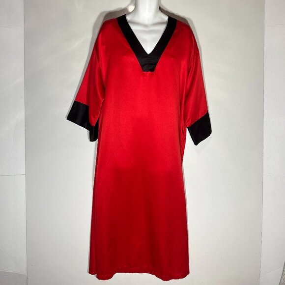 Natori SZ 1X 80's Inspired Silky Red Caftan Quiet Luxury Old Hollywood Glam Mini - Picture 2 of 8
